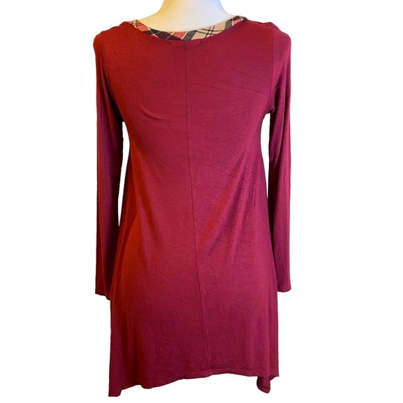 Reborn J Long Sleeve Deep Cranberry Plaid Detail V-neck Tunic Ladies Small - Picture 2 of 11